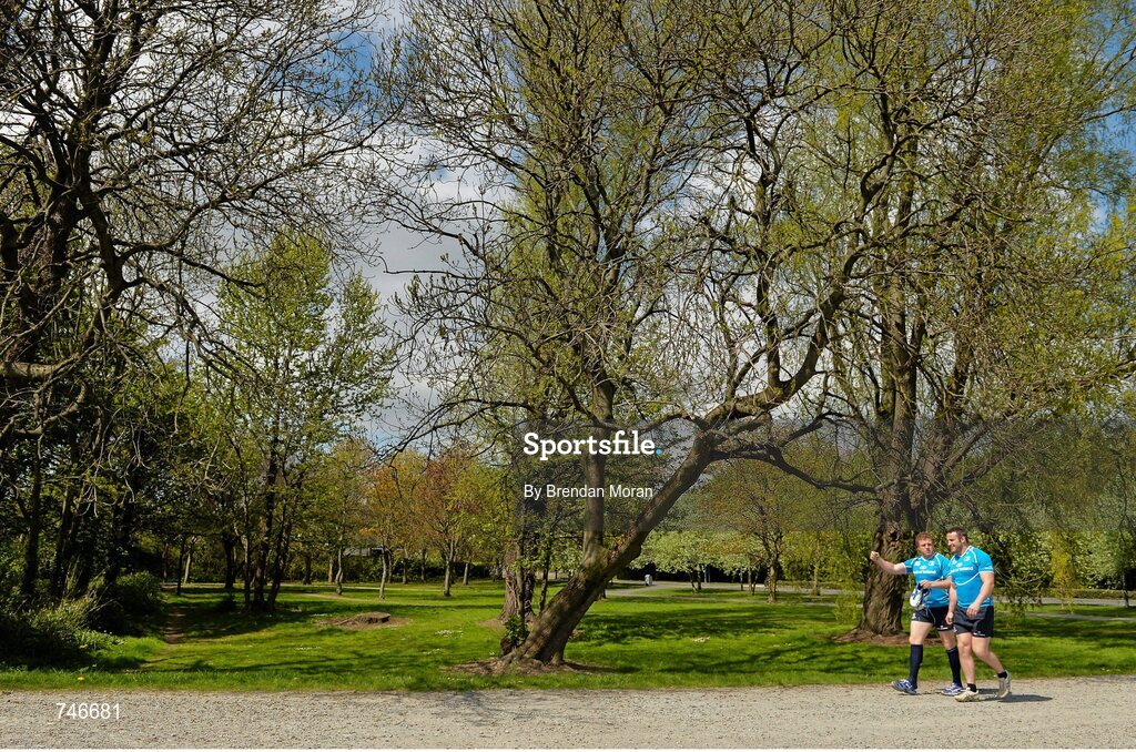 6 May 2013; Leinster's Sean Cronin and Aaron Dundon arrive for squad training ahead of their side's Celtic League Play-off match against Glasgow Warriors on Saturday May 11th. Leinster Rugby Squad Training and Media Briefing, Rosemount, UCD, Belfield, Dublin. Picture credit: Brendan Moran / SPORTSFILE