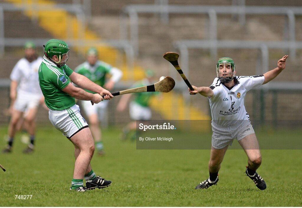 11 May 2013; Francis McBrien, Fermanagh, in action against Mick Bermingham, Warwickshire. Lory Meagher Cup, Round 2, Fermanagh v Warwickshire, Brewster Park, Enniskillen, Co. Fermanagh. Picture credit: Oliver McVeigh / SPORTSFILE