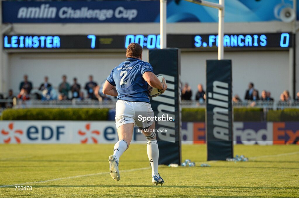 17 May 2013; Sean Cronin, Leinster, on his way to score his side's second try. Amlin Challenge Cup Final 2012/13, Leinster v Stade Francais, RDS, Ballsbridge, Dublin. Picture credit: Matt Browne / SPORTSFILE