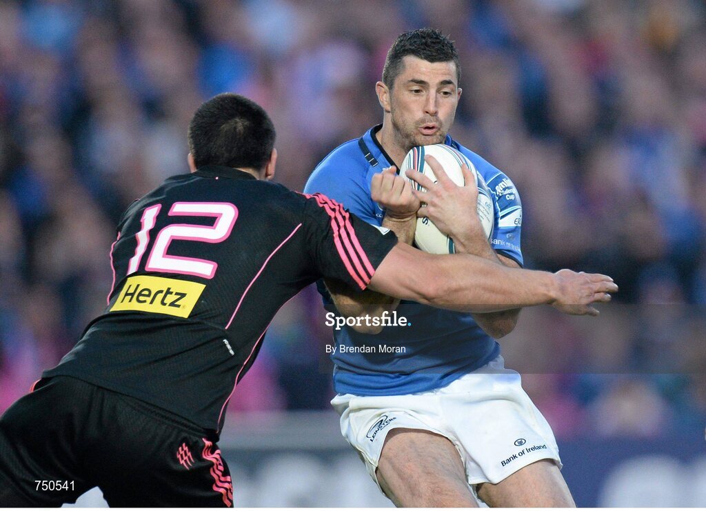 17 May 2013; Rob Kearney, Leinster, is tackled by Paul Williams, Stade Francais. Amlin Challenge Cup Final 2012/13, Leinster v Stade Francais, RDS, Ballsbridge, Dublin. Picture credit: Brendan Moran / SPORTSFILE