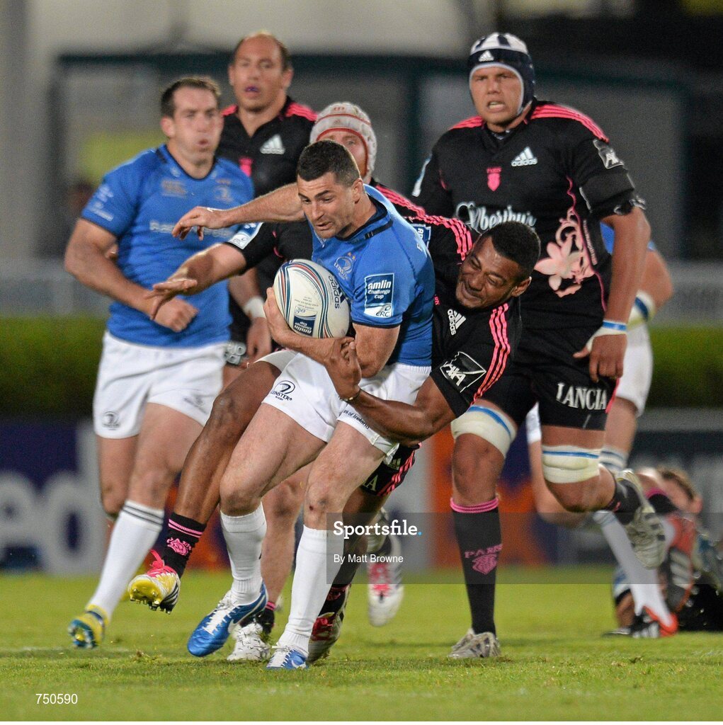 17 May 2013; Rob Kearney, Leinster, is tackled by Waisea Nayacalevu, Stade Francais. Amlin Challenge Cup Final 2012/13, Leinster v Stade Francais, RDS, Ballsbridge, Dublin. Picture credit: Matt Browne / SPORTSFILE