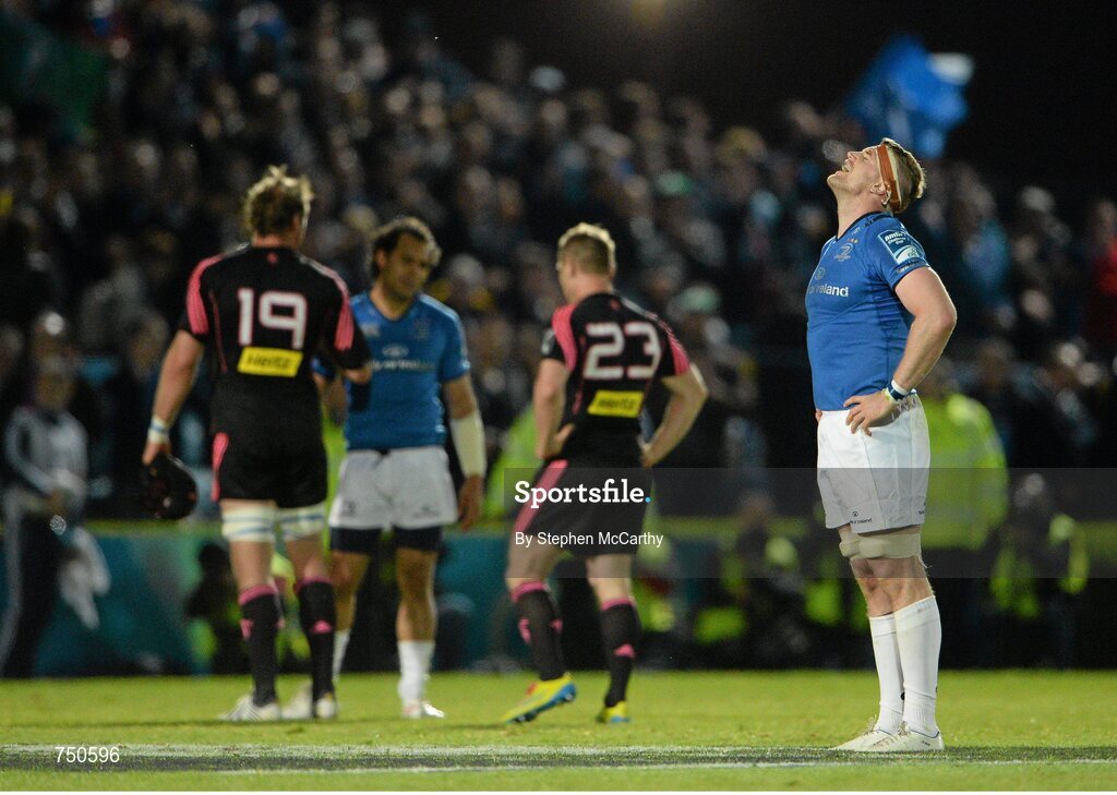 17 May 2013; Leinster's Jamie Heaslip at the final whistle. Amlin Challenge Cup Final 2012/13, Leinster v Stade Francais, RDS, Ballsbridge, Dublin. Picture credit: Stephen McCarthy / SPORTSFILE