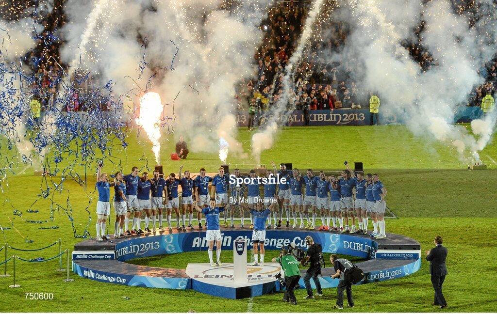 17 May 2013; Leinster's Jonathan Sexton, left, and Isa Nacewa lift the Amlin Challenge Cup. Amlin Challenge Cup Final 2012/13, Leinster v Stade Francais, RDS, Ballsbridge, Dublin. Picture credit: Matt Browne / SPORTSFILE