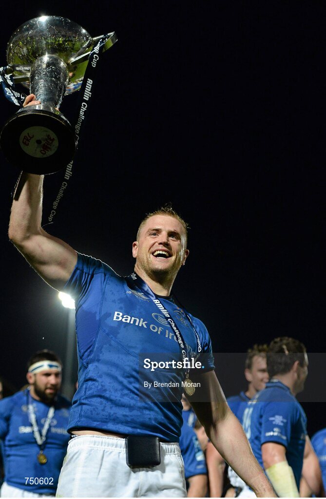 17 May 2013; Leinster captain Jamie Heaslip celebrates with the cup after the game. Amlin Challenge Cup Final 2012/13, Leinster v Stade Francais, RDS, Ballsbridge, Dublin. Picture credit: Brendan Moran / SPORTSFILE