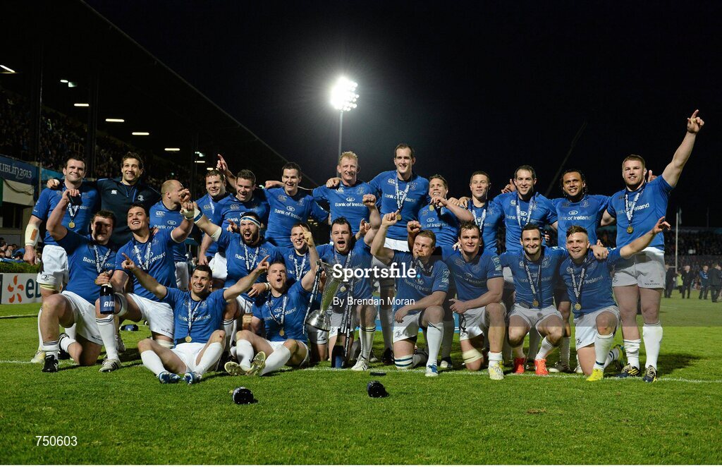 17 May 2013; The Leinster team celebrate with the cup after the game. Amlin Challenge Cup Final 2012/13, Leinster v Stade Francais, RDS, Ballsbridge, Dublin. Picture credit: Brendan Moran / SPORTSFILE