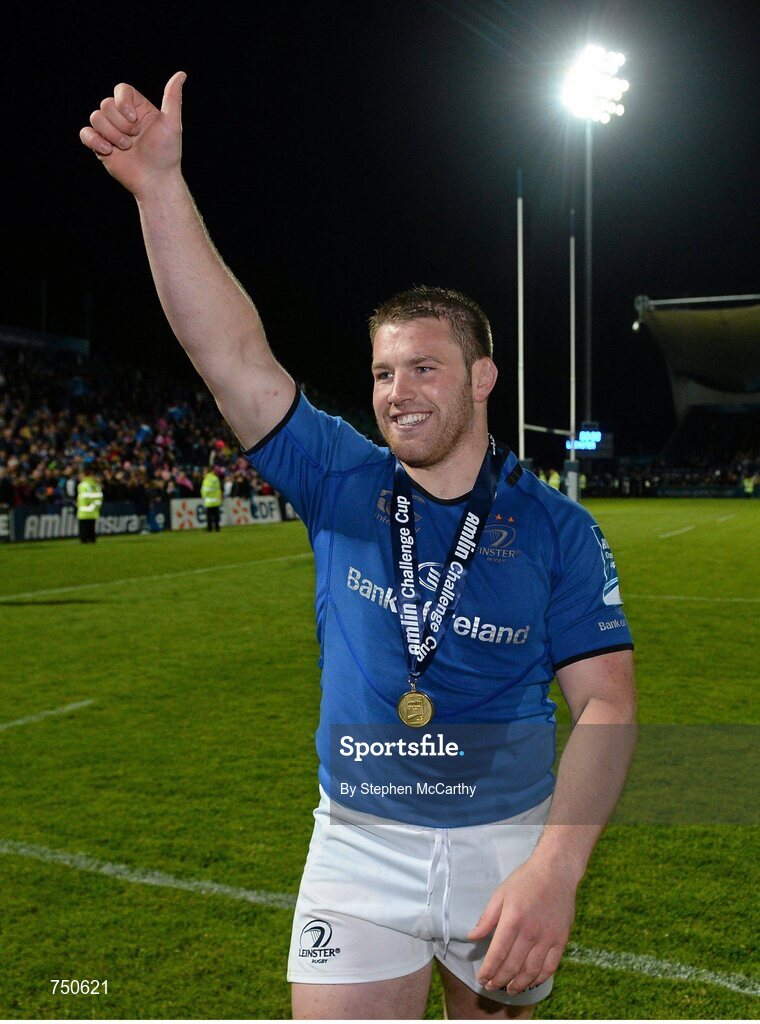 17 May 2013; Leinster's Sean O'Brien celebrates after the game. Amlin Challenge Cup Final 2012/13, Leinster v Stade Francais, RDS, Ballsbridge, Dublin. Picture credit: Stephen McCarthy / SPORTSFILE