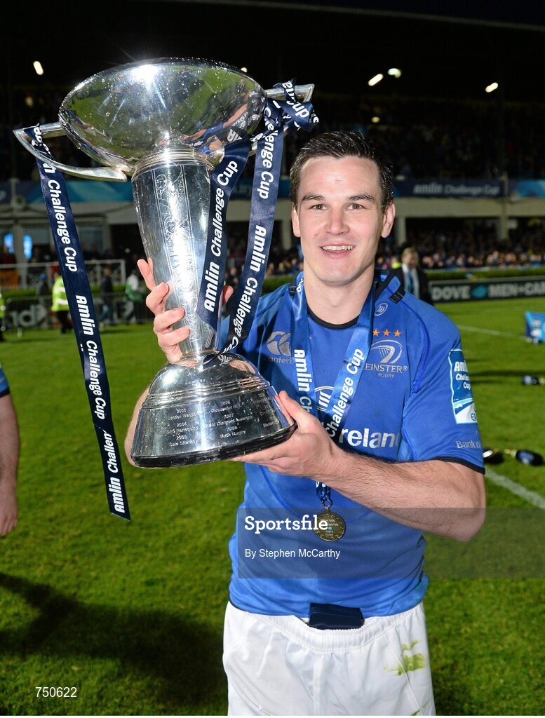 17 May 2013; Leinster's Jonathan Sexton celebrates with the cup. Amlin Challenge Cup Final 2012/13, Leinster v Stade Francais, RDS, Ballsbridge, Dublin. Picture credit: Stephen McCarthy / SPORTSFILE