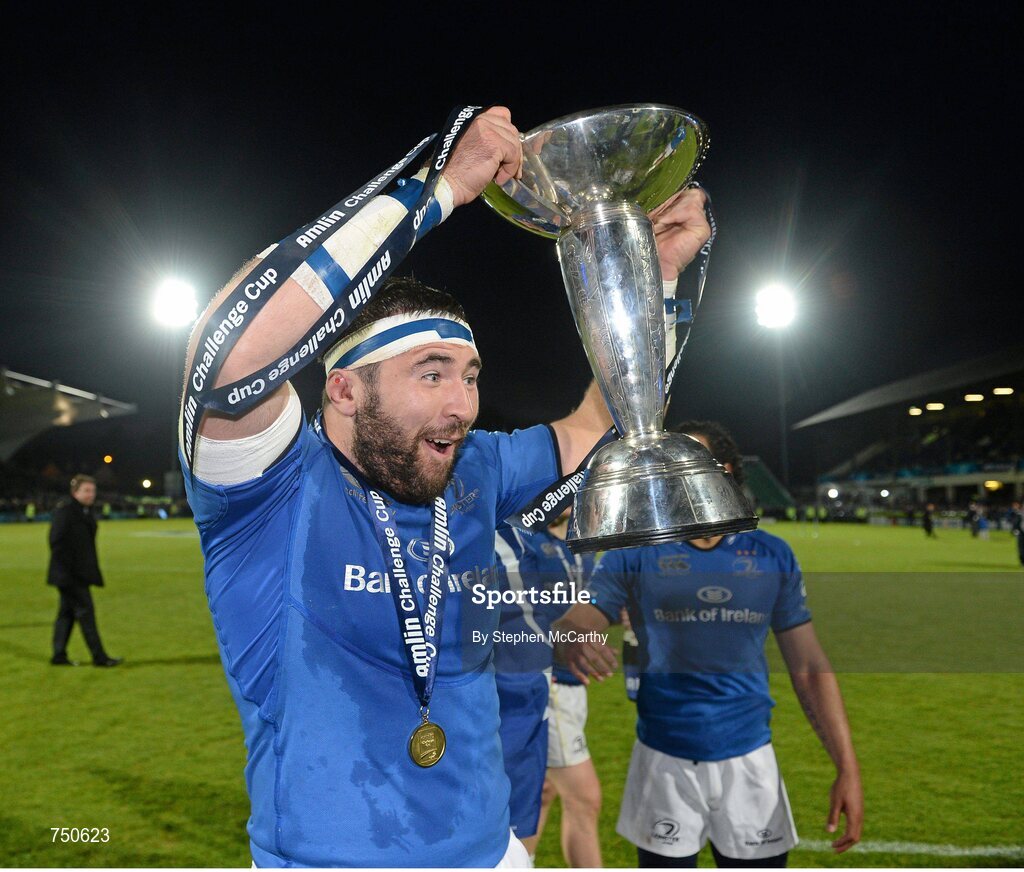 17 May 2013; Leinster's Jamie Hagan celebrates with the cup. Amlin Challenge Cup Final 2012/13, Leinster v Stade Francais, RDS, Ballsbridge, Dublin. Picture credit: Stephen McCarthy / SPORTSFILE