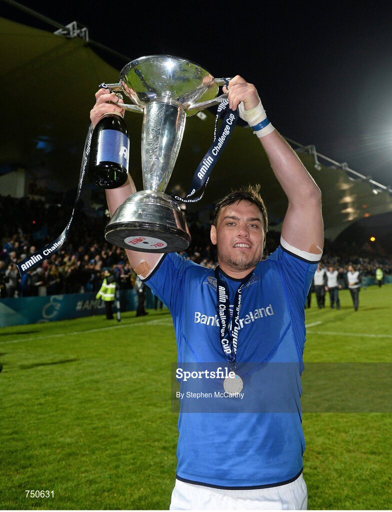 17 May 2013; Leinster's Quinn Roux celebrates with the cup. Amlin Challenge Cup Final 2012/13, Leinster v Stade Francais, RDS, Ballsbridge, Dublin. Picture credit: Stephen McCarthy / SPORTSFILE
