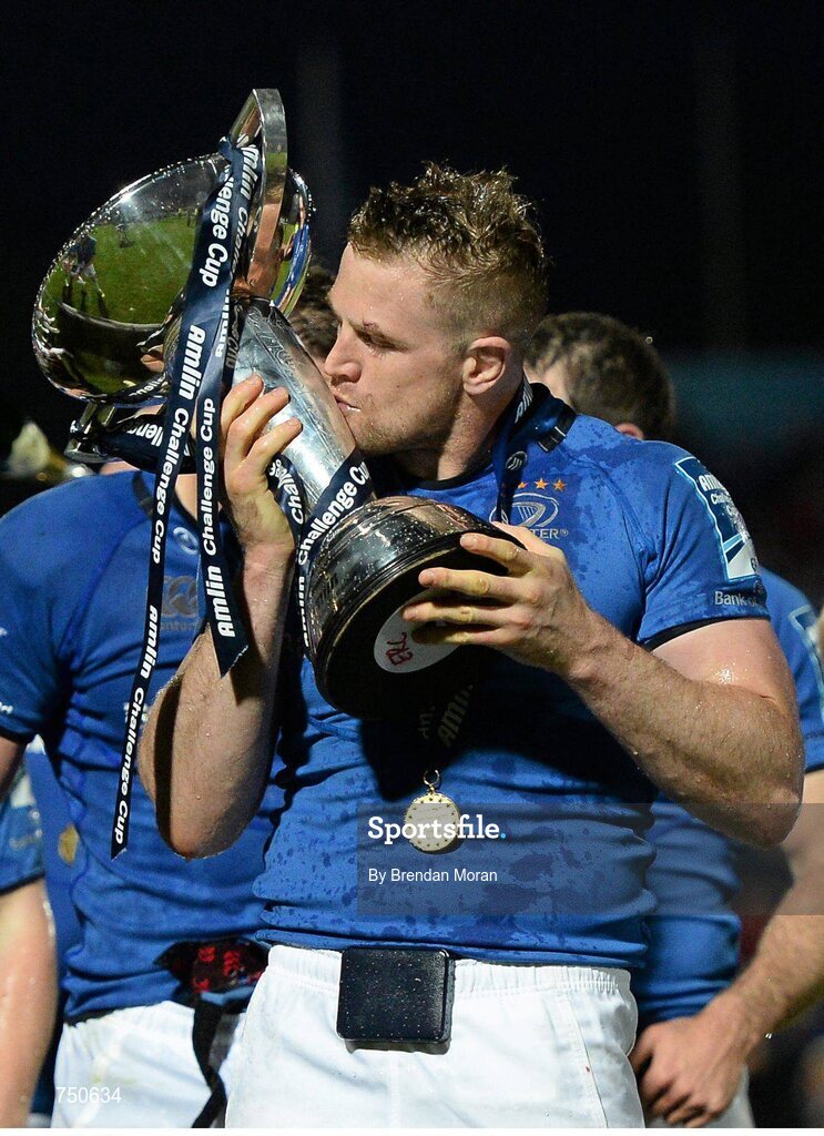 17 May 2013; Leinster captain Jamie Heaslip kisses the cup after the game. Amlin Challenge Cup Final 2012/13, Leinster v Stade Francais, RDS, Ballsbridge, Dublin. Picture credit: Brendan Moran / SPORTSFILE