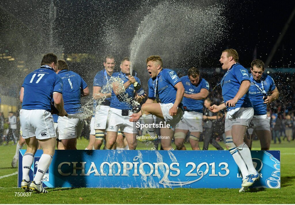 17 May 2013; Leinster players celebrate after the game. Amlin Challenge Cup Final 2012/13, Leinster v Stade Francais, RDS, Ballsbridge, Dublin. Picture credit: Brendan Moran / SPORTSFILE