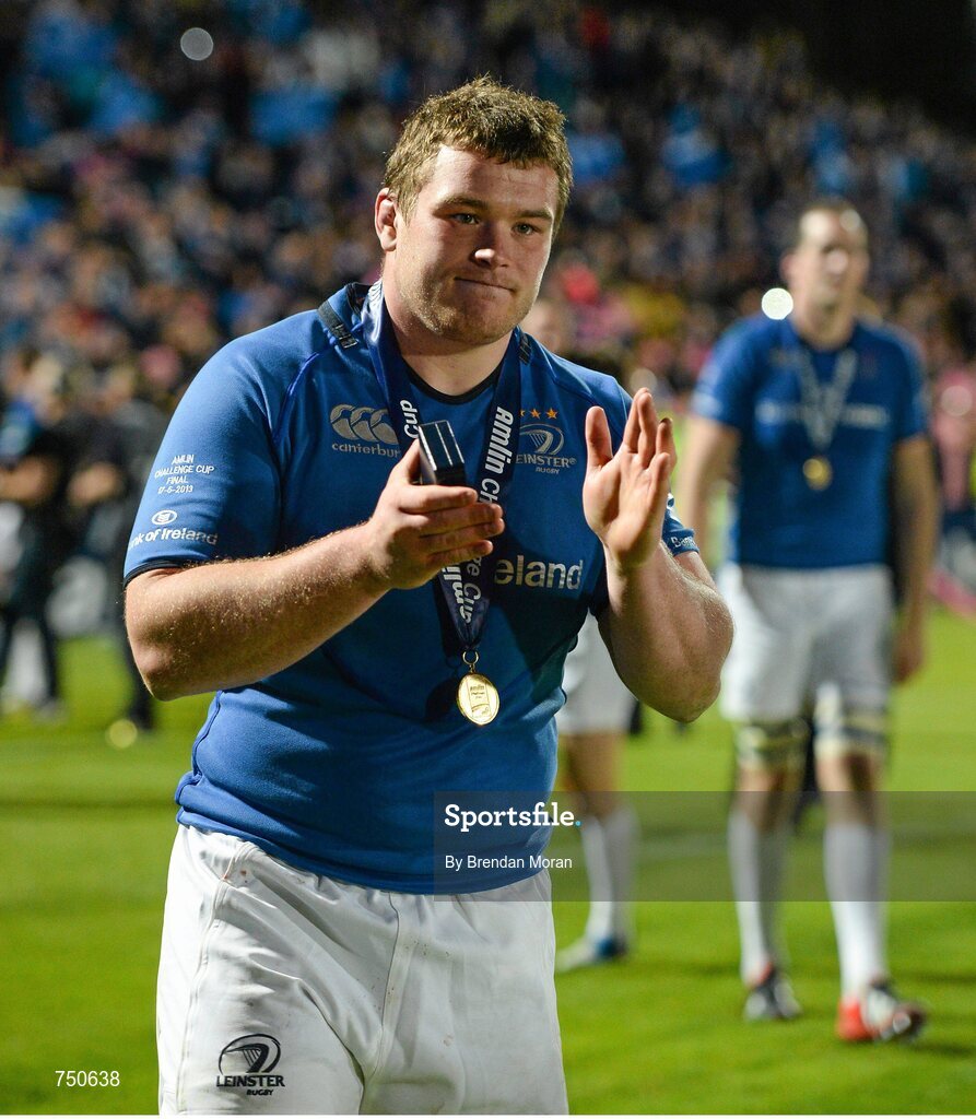 17 May 2013; Leinster's Jack McGrath celebrates after the game. Amlin Challenge Cup Final 2012/13, Leinster v Stade Francais, RDS, Ballsbridge, Dublin. Picture credit: Brendan Moran / SPORTSFILE