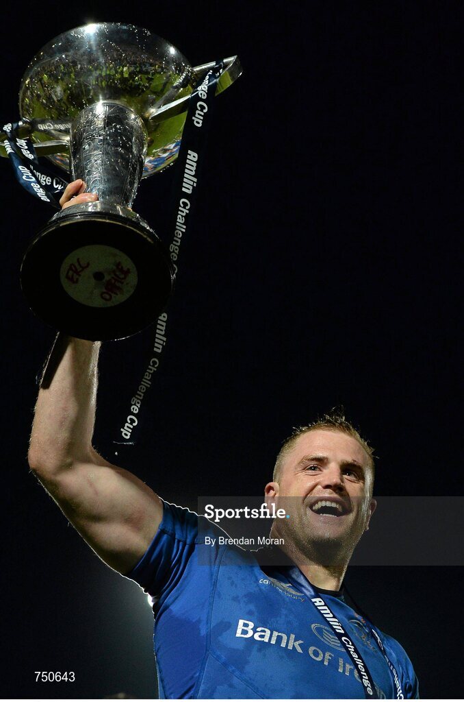 17 May 2013; Leinster captain Jamie Heaslip celebrates with the cup after the game. Amlin Challenge Cup Final 2012/13, Leinster v Stade Francais, RDS, Ballsbridge, Dublin. Picture credit: Brendan Moran / SPORTSFILE