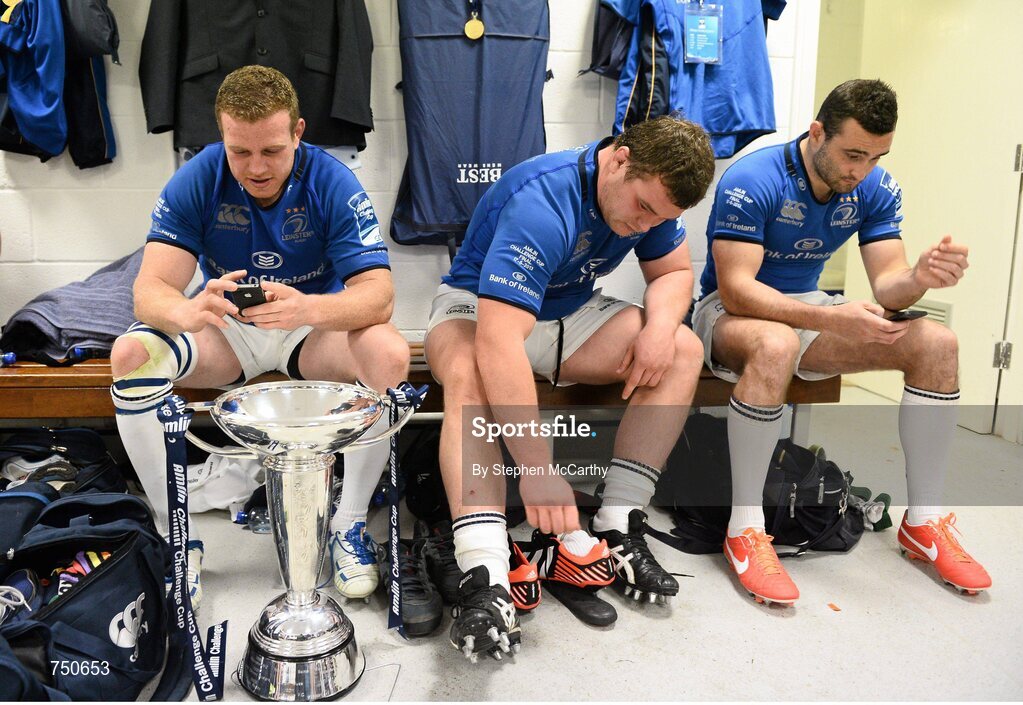 17 May 2013; Leinster players, from left, Sean Cronin, Jack McGrath and Dave Kearney with the Amlin Challenge Cup following their victory. Amlin Challenge Cup Final 2012/13, Leinster v Stade Francais, RDS, Ballsbridge, Dublin. Picture credit: Stephen McCarthy / SPORTSFILE