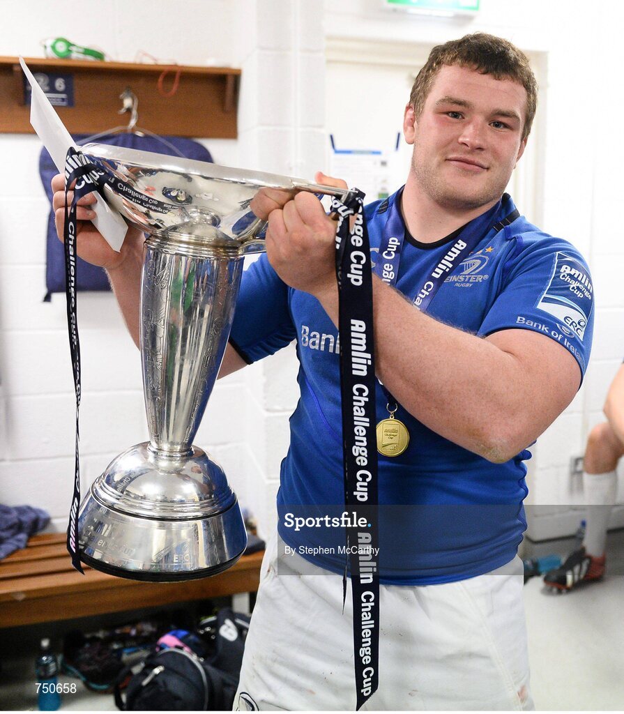 17 May 2013; Leinster's Jack McGrath with the Amlin Challenge Cup following their victory. Amlin Challenge Cup Final 2012/13, Leinster v Stade Francais, RDS, Ballsbridge, Dublin. Picture credit: Stephen McCarthy / SPORTSFILE