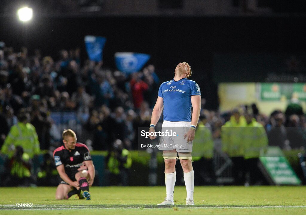 17 May 2013; Leinster's Jamie Heaslip at the final whistle. Amlin Challenge Cup Final 2012/13, Leinster v Stade Francais, RDS, Ballsbridge, Dublin. Picture credit: Stephen McCarthy / SPORTSFILE