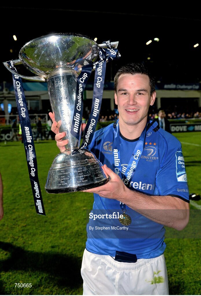 17 May 2013; Leinster's Jonathan Sexton with the Amlin Challenge Cup. Amlin Challenge Cup Final 2012/13, Leinster v Stade Francais, RDS, Ballsbridge, Dublin. Picture credit: Stephen McCarthy / SPORTSFILE