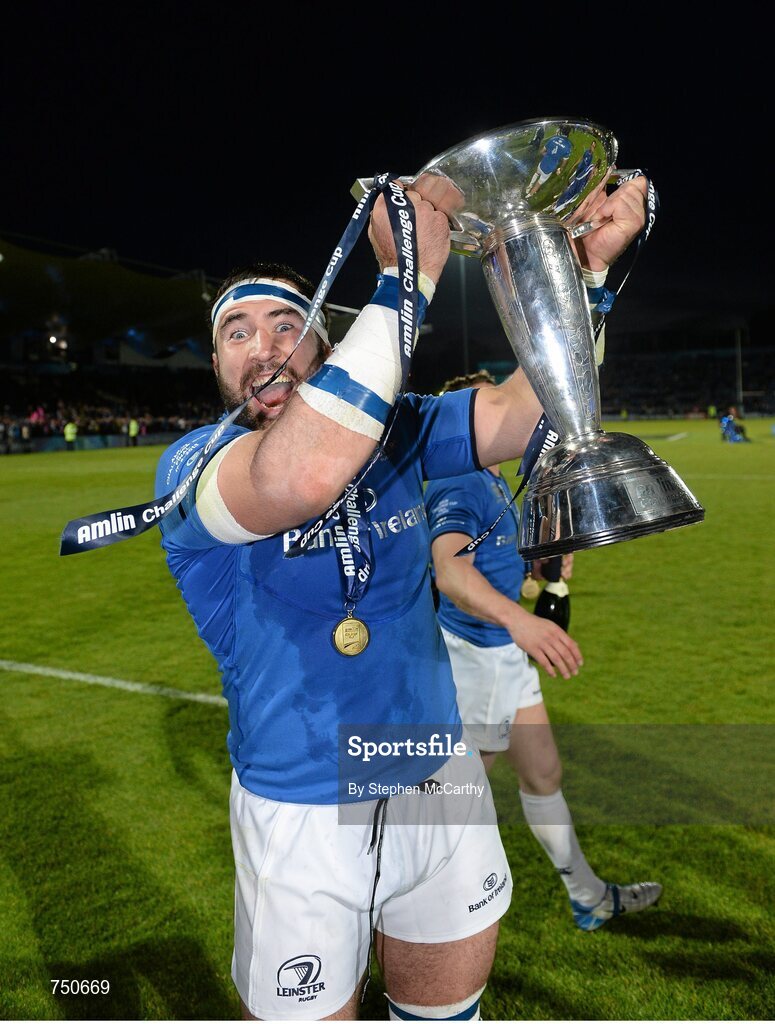 17 May 2013; Leinster's Jamie Hagan with the Amlin Challenge Cup. Amlin Challenge Cup Final 2012/13, Leinster v Stade Francais, RDS, Ballsbridge, Dublin. Picture credit: Stephen McCarthy / SPORTSFILE