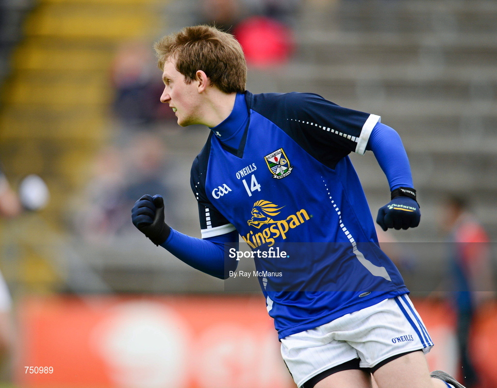 19 May 2013; Martin Dunne celebrates after his Cavan team mate Cian Mackey scored a goal in the first half. Ulster GAA Football Senior Championship, Preliminary Round, Cavan v Armagh, Kingspan Breffni Park, Cavan. Picture credit: Ray McManus / SPORTSFILE