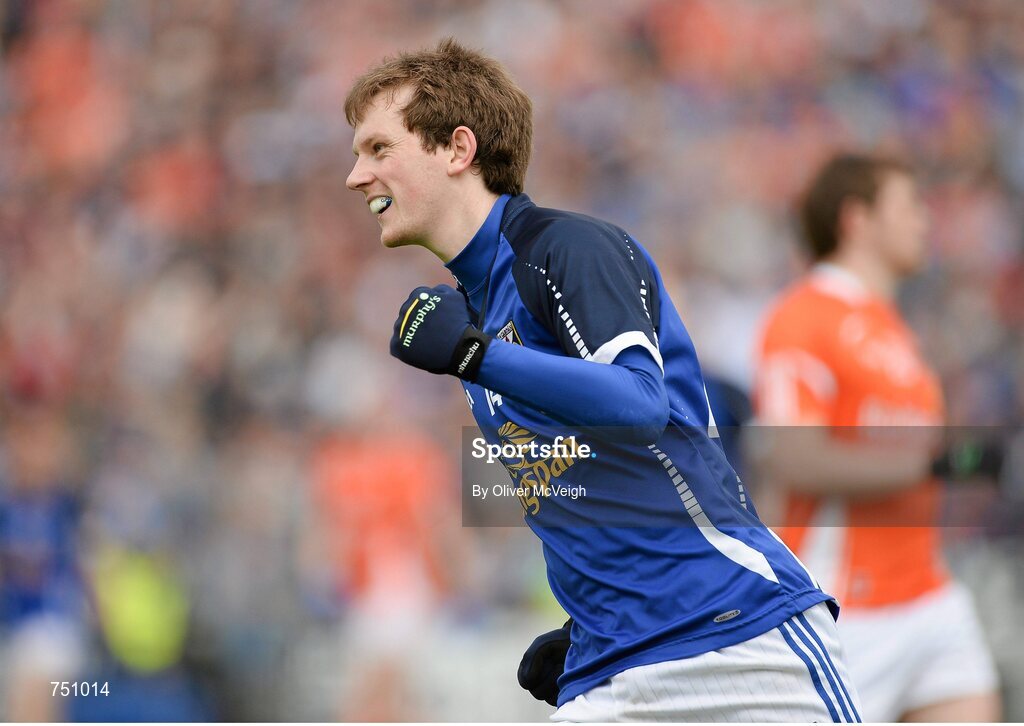 19 May 2013; Martin Dunne, Cavan, celebrates after scoring his side's final point. Ulster GAA Football Senior Championship, Preliminary Round, Cavan v Armagh, Kingspan Breffni Park, Cavan. Picture credit: Oliver McVeigh / SPORTSFILE