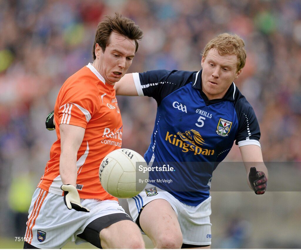 19 May 2013; Tony Kernan, Armagh, in action against James McEnroe, Cavan. Ulster GAA Football Senior Championship, Preliminary Round, Cavan v Armagh, Kingspan Breffni Park, Cavan. Picture credit: Oliver McVeigh / SPORTSFILE
