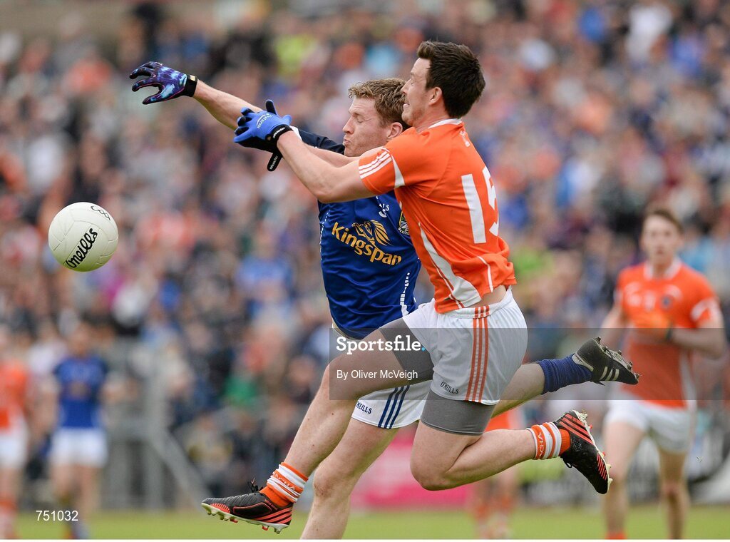 19 May 2013; Stefan Forker, Armagh, in action against Rory Dunne, Cavan. Ulster GAA Football Senior Championship, Preliminary Round, Cavan v Armagh, Kingspan Breffni Park, Cavan. Picture credit: Oliver McVeigh / SPORTSFILE
