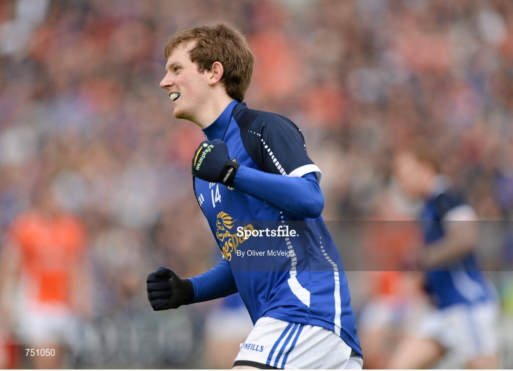 19 May 2013; Martin Dunne, Cavan, celebrates after scoring his side's final point. Ulster GAA Football Senior Championship, Preliminary Round, Cavan v Armagh, Kingspan Breffni Park, Cavan. Picture credit: Oliver McVeigh / SPORTSFILE