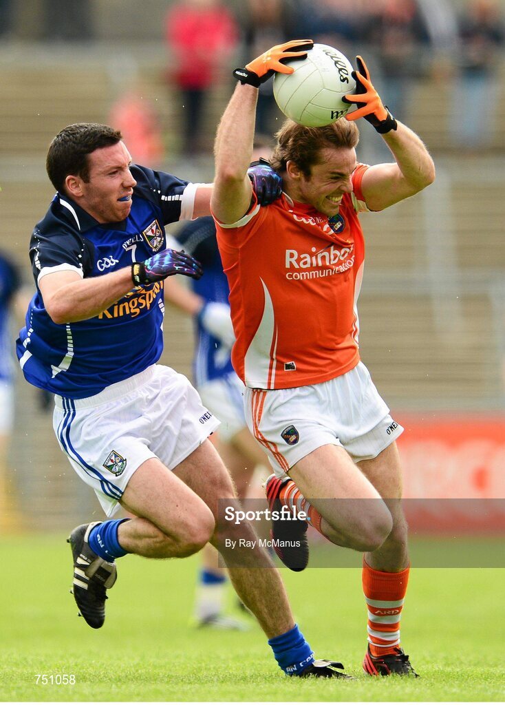 19 May 2013; Kevin Dyas, Armagh, is tackled by Ronan Flanagan, Cavan. Ulster GAA Football Senior Championship, Preliminary Round, Cavan v Armagh, Kingspan Breffni Park, Cavan. Picture credit: Ray McManus / SPORTSFILE
