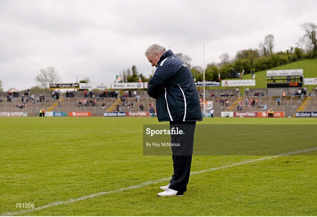 19 May 2013; Armagh manager Paul Grimley in the last few minutes of the game. Ulster GAA Football Senior Championship, Preliminary Round, Cavan v Armagh, Kingspan Breffni Park, Cavan. Picture credit: Ray McManus / SPORTSFILE