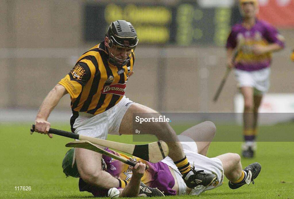 6 July 2003; J.J. Delaney, Kilkenny, in action against Wexford's Donal Berry. Guinness Leinster Senior Hurling Championship Final, Kilkenny v Wexford, Croke Park, Dublin. Picture credit; Pat Murphy / SPORTSFILE *EDI*