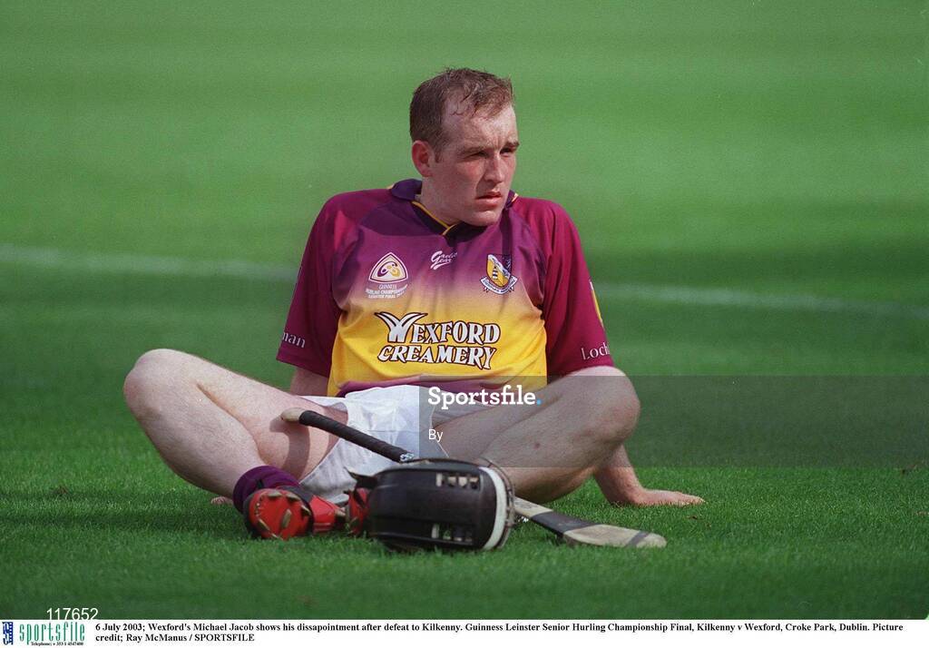 6 July 2003; Wexford's Michael Jacob shows his dissapointment after defeat to Kilkenny. Guinness Leinster Senior Hurling Championship Final, Kilkenny v Wexford, Croke Park, Dublin. Picture credit; Ray McManus / SPORTSFILE