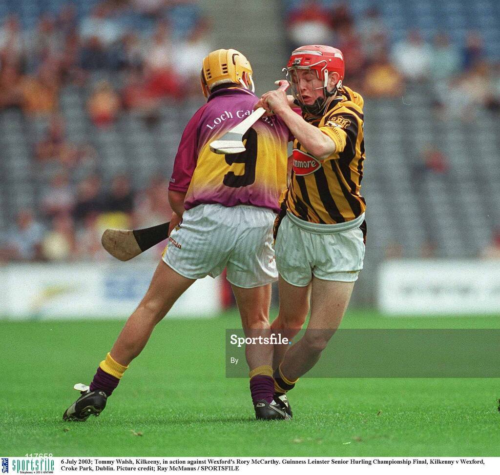 6 July 2003; Tommy Walsh, Kilkenny, in action against Wexford's Rory McCarthy. Guinness Leinster Senior Hurling Championship Final, Kilkenny v Wexford, Croke Park, Dublin. Picture credit; Ray McManus / SPORTSFILE