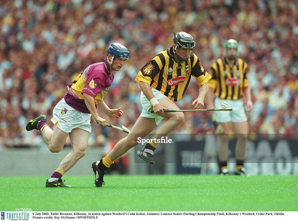6 July 2003; Eddie Brennan, Kilkenny, in action against Wexford's Colm Kehoe. Guinness Leinster Senior Hurling Championship Final, Kilkenny v Wexford, Croke Park, Dublin. Picture credit; Ray McManus / SPORTSFILE