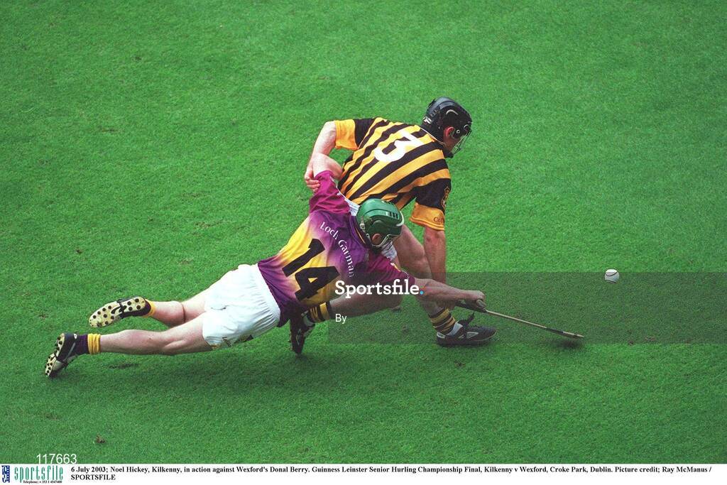 6 July 2003; Noel Hickey, Kilkenny, in action against Wexford's Donal Berry. Guinness Leinster Senior Hurling Championship Final, Kilkenny v Wexford, Croke Park, Dublin. Picture credit; Ray McManus / SPORTSFILE