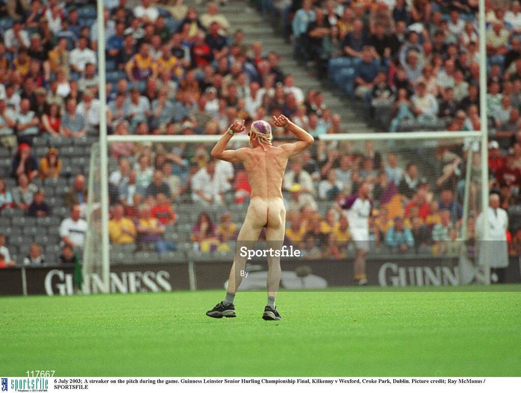 6 July 2003; A streaker on the pitch during the game. Guinness Leinster Senior Hurling Championship Final, Kilkenny v Wexford, Croke Park, Dublin. Picture credit; Ray McManus / SPORTSFILE