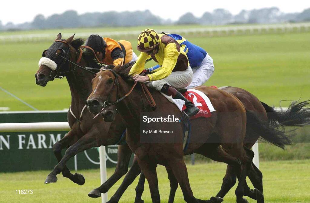 13 July 2003; Avorado, with Kevin Manning up, wins the Emirates Airline Minstrel Stakes from 2nd place D'Anju, with Johnny Murtagh up, and 3rd place Millennium, with Chris Catlin up, at the Curragh Racecourse, Co. Kildare. Picture credit; Matt Browne / SPORTSFILE *EDI*