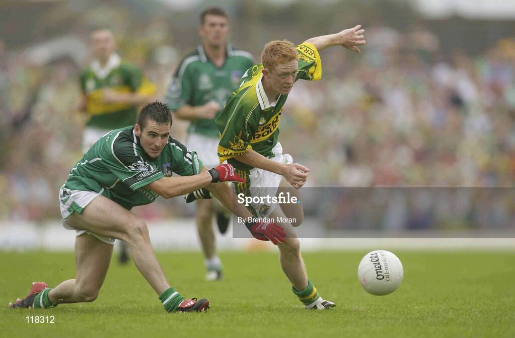 13 July 2003; Colm Cooper, Kerry, in action against Limerick's Mark O'Riordan. Bank of Ireland Munster Senior Football Final, Kerry v Limerick, Fitzgerald Stadium, Killarney, Co Kerry. Picture credit; Brendan Moran / SPORTSFILE *EDI*