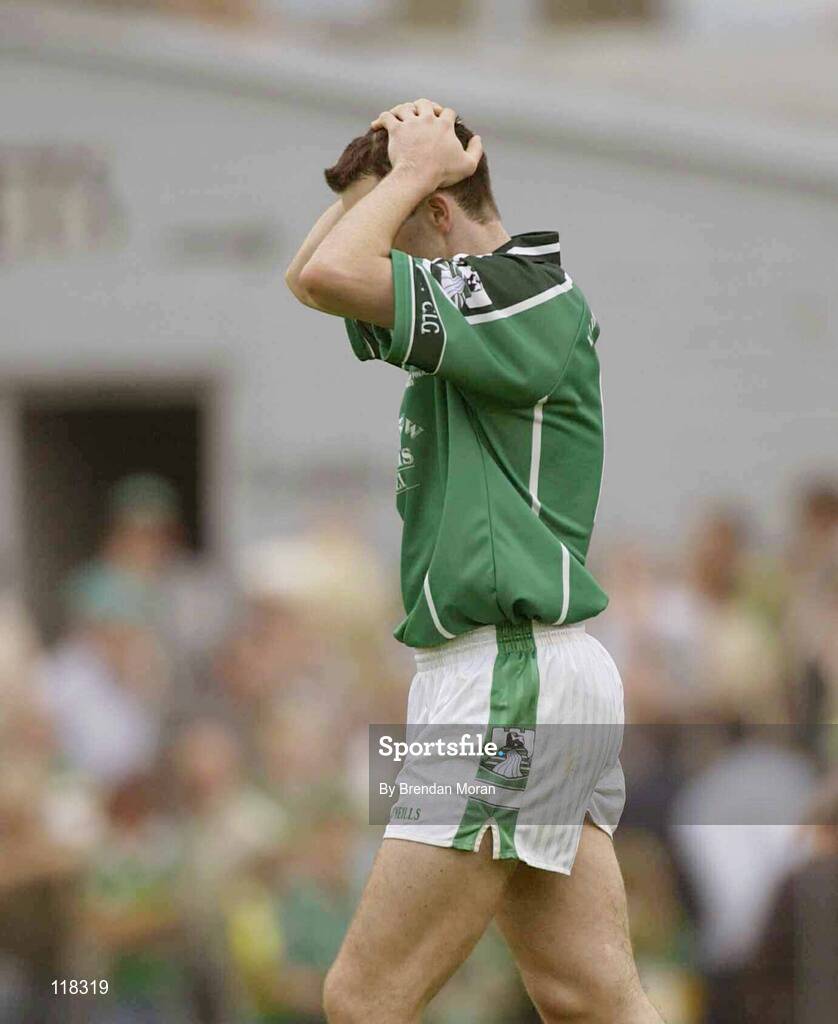 13 July 2003; Limerick's Muiris Gavin turns away after missing his sides second penalty. Bank of Ireland Munster Senior Football Final, Kerry v Limerick, Fitzgerald Stadium, Killarney, Co Kerry. Picture credit; Brendan Moran / SPORTSFILE *EDI*