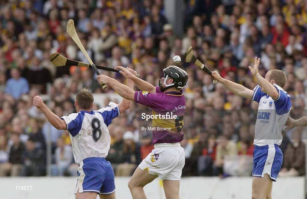19 July 2003; Tony Browne, 8, and Ken McGrath, Waterford, in action against Wexford's Darren Stamp. Guinness Senior Hurling Championship qualifier, Wexford v Waterford, Nowlan Park, Kilkenny. Picture credit; Matt Browne / SPORTSFILE *EDI*