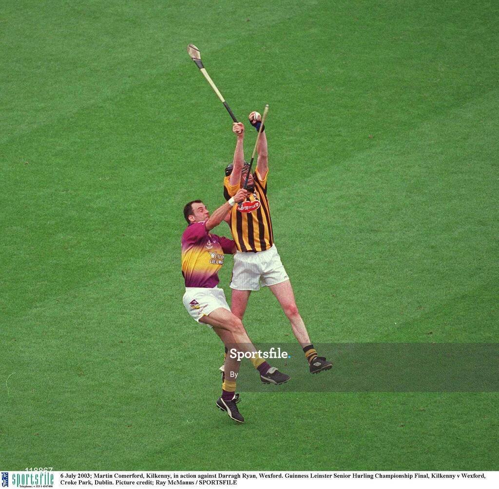 6 July 2003; Martin Comerford, Kilkenny, in action against Darragh Ryan, Wexford. Guinness Leinster Senior Hurling Championship Final, Kilkenny v Wexford, Croke Park, Dublin. Picture credit; Ray McManus / SPORTSFILE