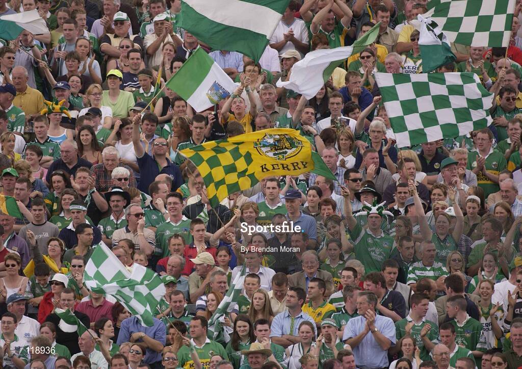 13 July 2003; Kerry and Limerick fans cheer on their respective sides. Bank of Ireland Munster Senior Football Final, Kerry v Limerick, Fitzgerald Stadium, Killarney, Co Kerry. Picture credit; Brendan Moran / SPORTSFILE *EDI*