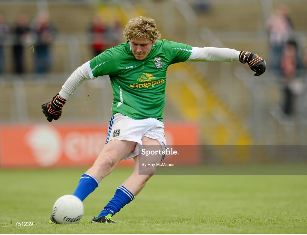 19 May 2013; Cavan goalkeeper Conor Gilsenan kicks a '45'm free. GAA Football Senior Championship, Preliminary Round, Cavan v Armagh, Kingspan Breffni Park, Cavan. Picture credit: Ray McManus / SPORTSFILE