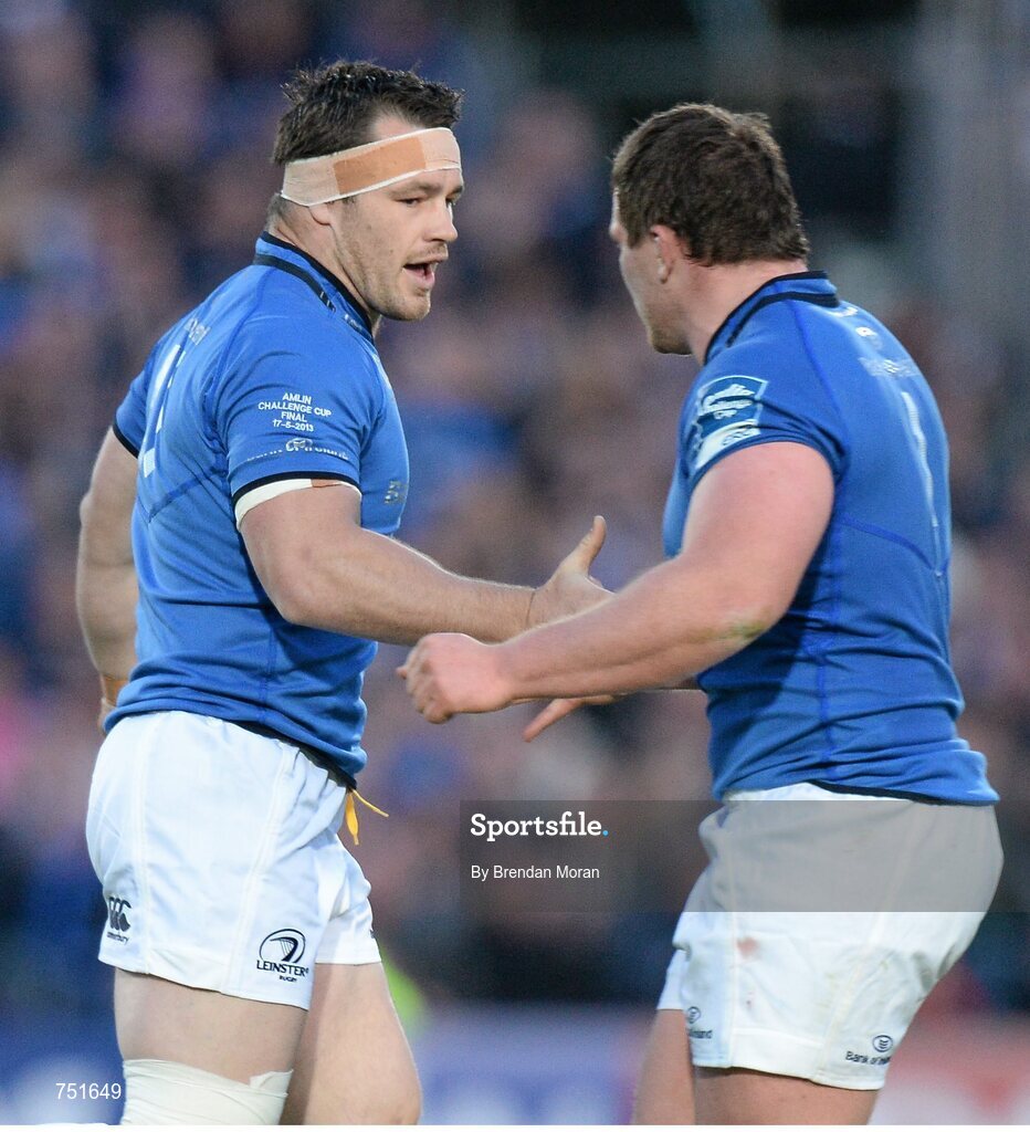 17 May 2013; Cian Healy, Leinster, comes on as a substitute for team-mate Jack McGrath. Amlin Challenge Cup Final 2012/13, Leinster v Stade Francais, RDS, Ballsbridge, Dublin. Picture credit: Brendan Moran / SPORTSFILE