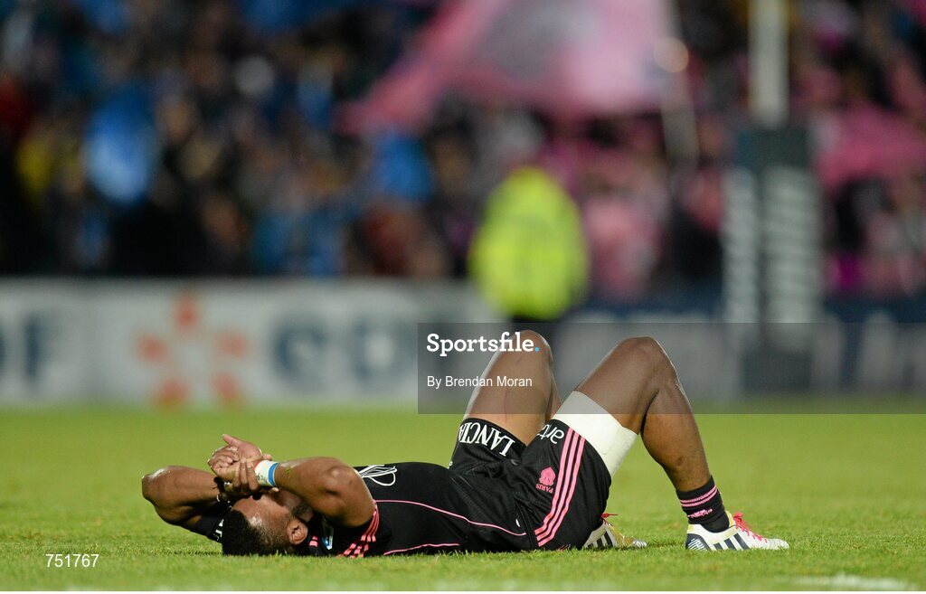 17 May 2013; A dejected Waisea Nayacalevu, Stade Francais, at the final whistle. Amlin Challenge Cup Final 2012/13, Leinster v Stade Francais, RDS, Ballsbridge, Dublin. Picture credit: Brendan Moran / SPORTSFILE