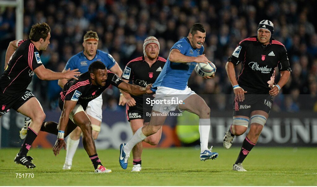 17 May 2013; Rob Kearney, Leinster, races through the Stade Francais defence. Amlin Challenge Cup Final 2012/13, Leinster v Stade Francais, RDS, Ballsbridge, Dublin. Picture credit: Brendan Moran / SPORTSFILE