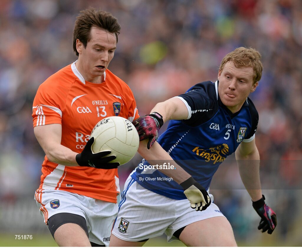 19 May 2013; Tony Kernan, Armagh, in action against James McEnroe, Cavan. Ulster GAA Football Senior Championship, Preliminary Round, Cavan v Armagh, Kingspan Breffni Park, Cavan. Picture credit: Oliver McVeigh / SPORTSFILE