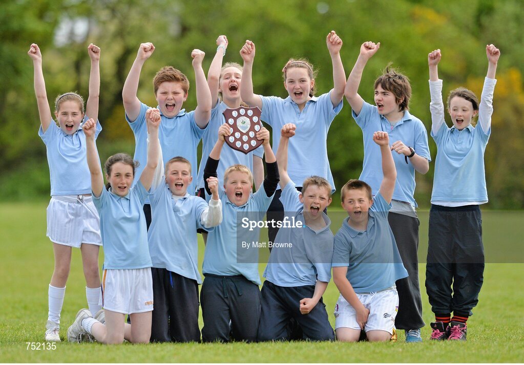 22 May 2013; The Ballymitty National School A team, from Ballymitty, Co. Wexford, celebrate winning the Echo Newspaper Shield. Leinster Rugby County Nations Blitz, Wexford Wonderers RFC, Wexford. Picture credit: Matt Browne / SPORTSFILE