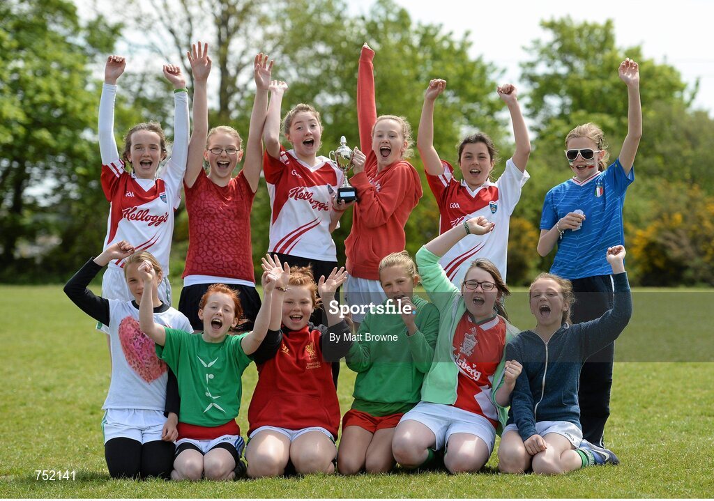 22 May 2013; Pupils from the St John of God Mercy National School?, Wexford Town, celebrate winning the Echo Cup. Leinster Rugby County Nations Blitz, Wexford Wonderers RFC, Wexford. Picture credit: Matt Browne / SPORTSFILE