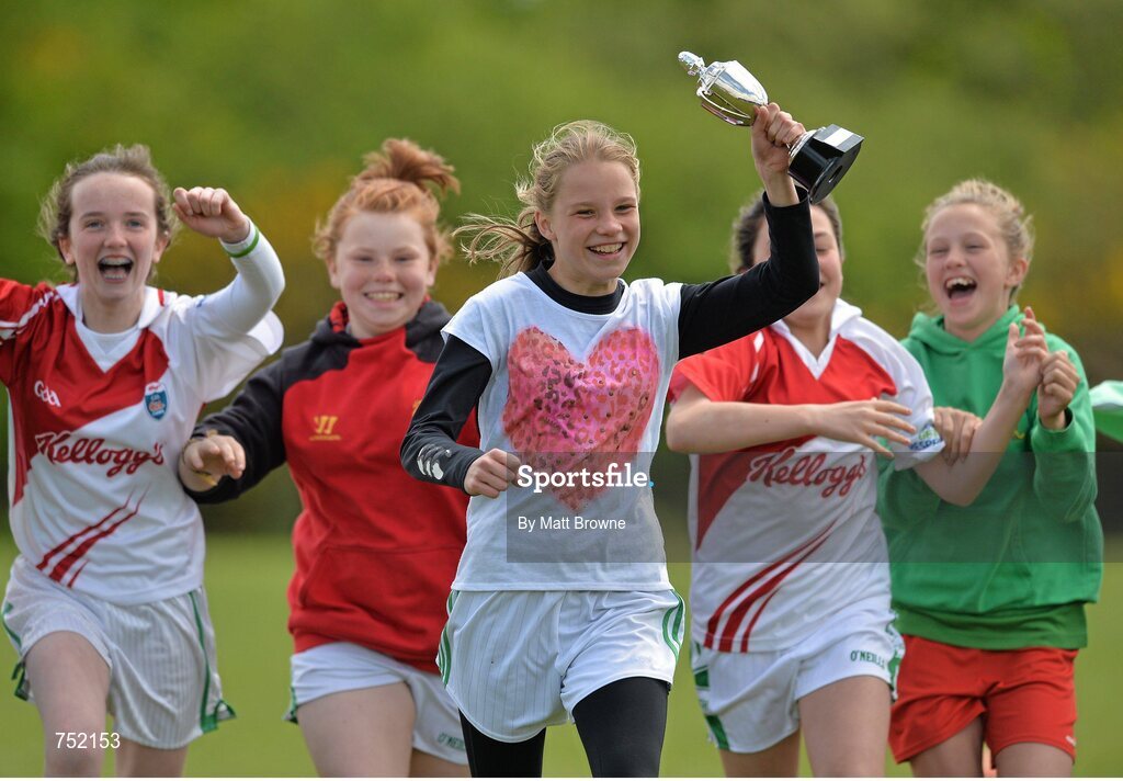 22 May 2013; Pupils from the St John of God Mercy National School,? Wexford Town, celebrate winning the Echo Cup. Leinster Rugby County Nations Blitz, Wexford Wonderers RFC, Wexford. Picture credit: Matt Browne / SPORTSFILE