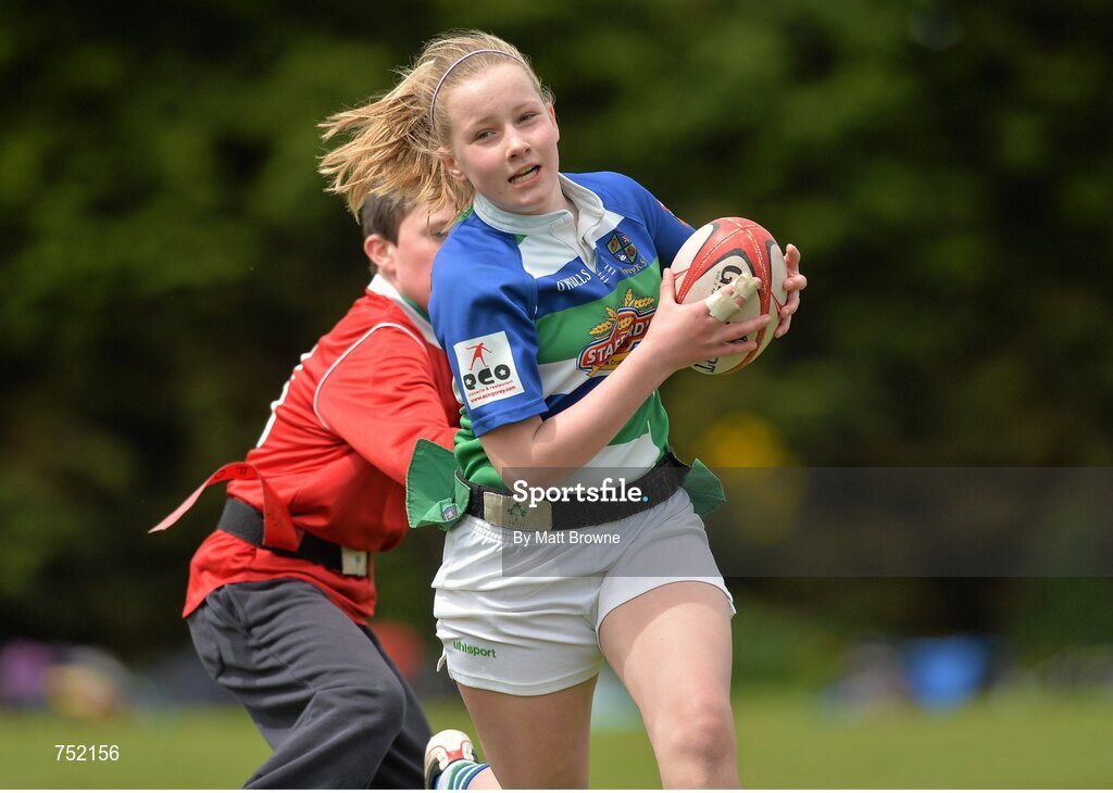 22 May 2013; Gorey Central National School, Gorey, Co. Wexford, in action against Screen National School, Screen, Co. Wexford, during the Kelly's Resort Hotel & Spa Shield. Leinster Rugby County Nations Blitz, Wexford Wonderers RFC, Wexford. Picture credit: Matt Browne / SPORTSFILE